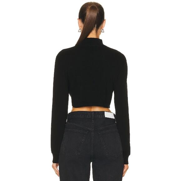 RE/DONE X HANES Womens Crop Top Large Black Mock Neck Long Sleeve Cotton NWT - Picture 3 of 12